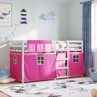 Stapelbed met gordijnen 80x200 cm grenenhout roze - thumbnail