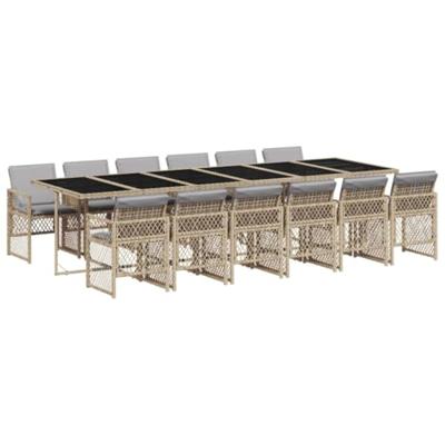13-delige Tuinset met kussens poly rattan beige
