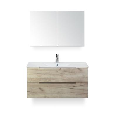 Seville Badmeubelset 100 cm - Craft Oak Edge greep - Wastafel Enjoy - met Spiegelkast