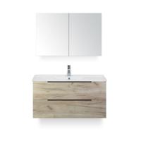 Seville Badmeubelset 100 cm - Craft Oak Edge greep - Wastafel Enjoy - met Spiegelkast - thumbnail