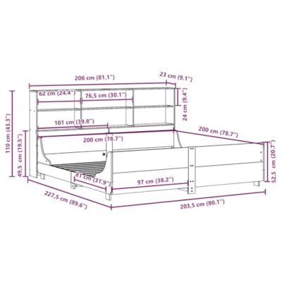 Bed met boekenkast zonder matras hout wasbruin 200x200 cm