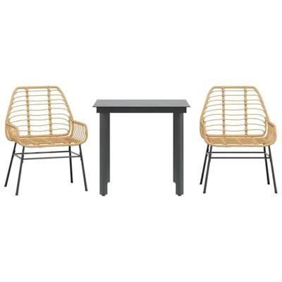 3-delige Tuinset poly rattan glas bruin