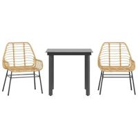 3-delige Tuinset poly rattan glas bruin - thumbnail