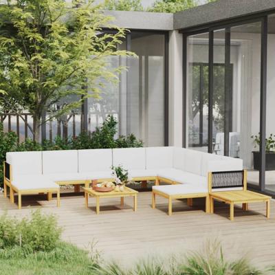 12-delige Loungeset met kussens massief acaciahout crèmekleurig