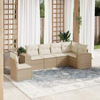 6-delige Loungeset met kussens poly rattan beige - thumbnail