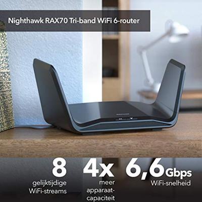 NETGEAR RAX70 WiFi 6 Router AX6600 TriBand (8 streams met maximaal 6,6 GBit/s, Nighthawk WLAN-router afdekking tot 175 m², compatibel met iPhone 12/13 of Samsung S20/S21)