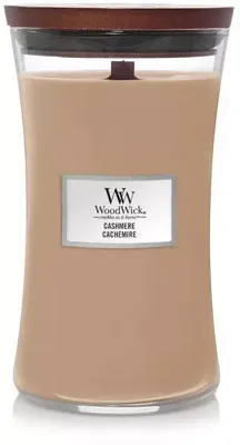 WoodWick Geurkaars Large Cashmere - 18 cm / ø 10 cm - Geurkaars in Glas - Houten Lont