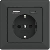USB en USBC lader 15W 3A antraciet RAL7016 voor een 40mm diepe doos met stopcontact - thumbnail