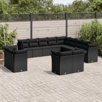 13-delige Loungeset met kussens poly rattan zwart - thumbnail