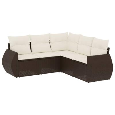 6-delige Loungeset met kussens poly rattan bruin - thumbnail