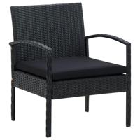 VidaXL Tuinstoel met kussen poly rattan zwart - thumbnail