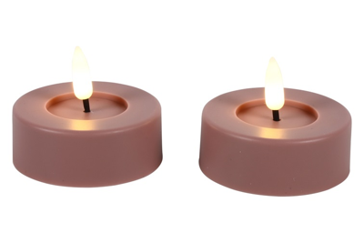 Maxi theelicht rustiek LED rond Lyon roze 2 stuks hoogte 5,5 x 6,7 cm