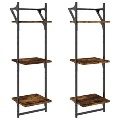 Wandschappen 3-laags stangen 2 st 30x25x100 cm gerookt eiken - thumbnail