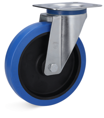 Torwegge Zwenkwiel rubber blauw ø80 kunststof