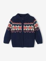 Babyvest met jacquard ritssluiting marineblauw - thumbnail