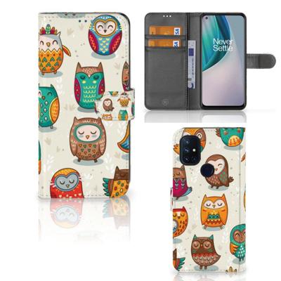 OnePlus Nord N10 | Telefoonhoesje | Met pasjeshouder | Vrolijke Uilen OnePlus Nord N10 | Telefoonhoesje | Met pasjeshouder | Vrolijke Uilen