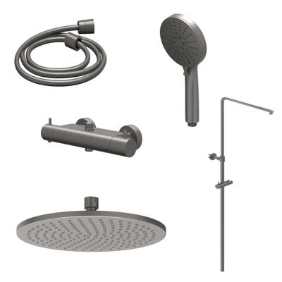 Regendoucheset IVY Bond Opbouw Thermostatisch 30 cm Medium Rond 3-Standen Handdouche Geborsteld Metal Black PVD