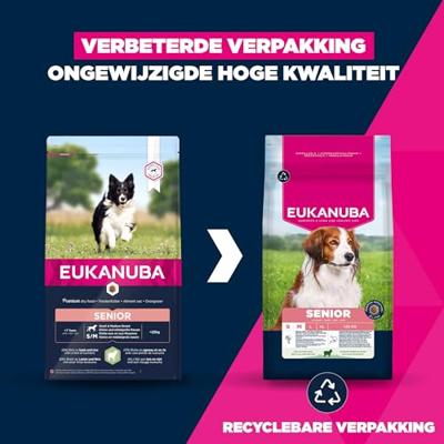 Eukanuba Senior Hondenvoer met lam & rijst voor kleine en middelgrote rassen – premium droogvoer voor oudere honden, 12 kg