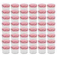 VidaXL Jampotten met wit met rode deksels 48 st 110 ml glas - thumbnail