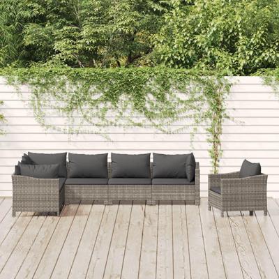 7-delige Loungeset met kussens poly rattan grijs