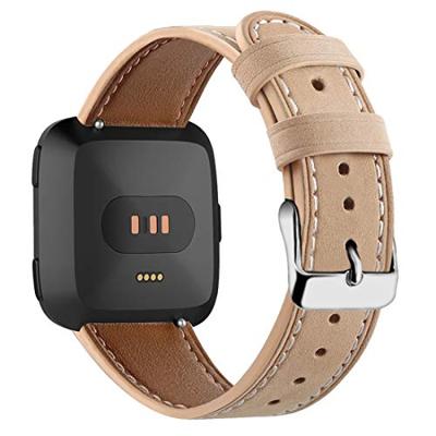 By Qubix - Compatible met Fitbit Versa 1/2 & Lite leren bandje - Lichtbruin - Compatible fitbit bandje