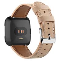 By Qubix - Compatible met Fitbit Versa 1/2 & Lite leren bandje - Lichtbruin - Compatible fitbit bandje - thumbnail