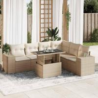 7-delige Loungeset met kussens poly rattan beige - thumbnail