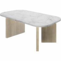 Ovale salontafel - QUARTZ - Wit marmereffect - Dikke eikenhouten poten - 105 x 58 x 39 cm - DIAGONE - thumbnail