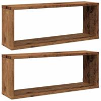 Wandschappen kubus 2 st 60x15x23 cm bewerkt hout oud houtkleur - thumbnail