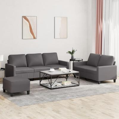 3-delige Loungeset met kussens kunstleer grijs