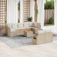 10-delige Loungeset met kussens poly rattan beige - thumbnail