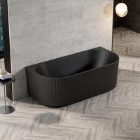 Zeza Nuo Half Vrijstaand Bad - 170x80x58cm - ribbel - met afvoer - mat zwart 6119_MB - thumbnail