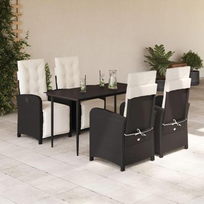 5-delige Tuinset met kussens poly rattan zwart