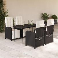 5-delige Tuinset met kussens poly rattan zwart - thumbnail