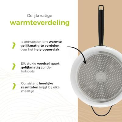 BE Living Hapjespan met deksel ø 28 cm - keramische anti-aanbaklaag - PFAS-vrij - geschikt voor alle warmtebronnen - wit