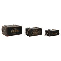 Opslagdozen Home ESPRIT Zwart Sparrenhout 38 x 24 x 20 cm 3 Onderdelen - thumbnail