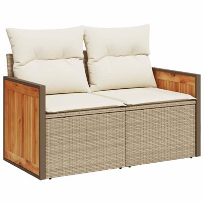 5-delige Loungeset met kussens poly rattan beige - thumbnail