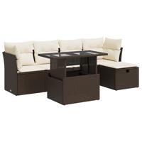 6-delige Loungeset met kussens poly rattan bruin - thumbnail