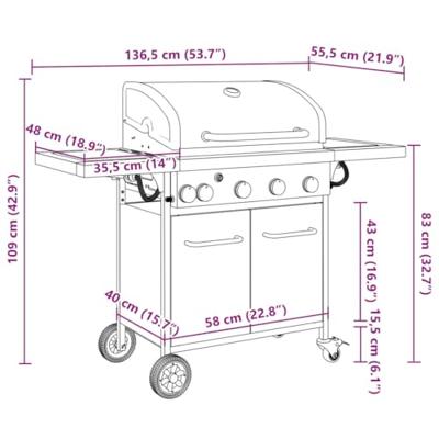 Gasbarbecue met 5 branders gepoedercoat staal zwart