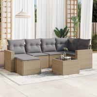 7-delige Loungeset met kussens poly rattan beige - thumbnail
