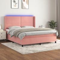 Boxspring met matras en LED fluweel roze 160x200 cm - thumbnail