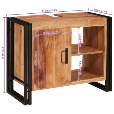 Wastafelonderkast 71 x 33 x 58 cm Massief Acaciuhout, Ijzer
