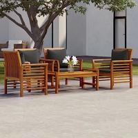 5-delige Loungeset met kussens massief acaciahout - thumbnail