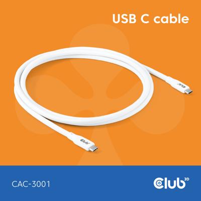 club3D CAC-3001 USB-C-kabel USB-C stekker 2.00 m Wit