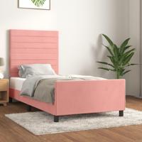 Bedframe met hoofdeinde fluweel roze 90x190 cm - thumbnail