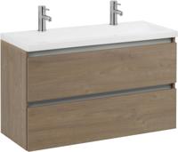 Saqu Gaia ondiep badmeubel incl. glans witte wastafel met 2 kraangaten 100x40x64cm toffee - aluminium greeplijst - thumbnail