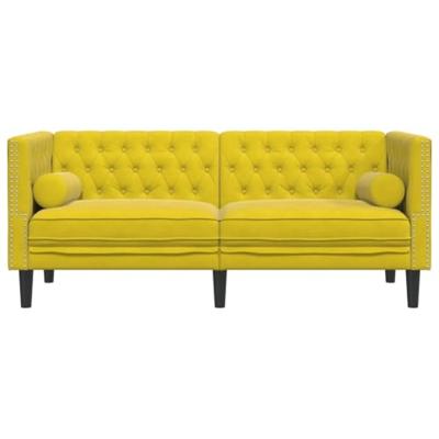 Tweezitsbank Chesterfield-stijl en bolsters fluweel geel