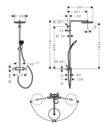 Hansgrohe Pulsify S Puro Showerpipe 260 1jet met thermostaat en handdouche 3jet, mat zwart Hansgrohe Pulsify S Puro Showerpipe 260 1jet met thermostaat en handdouche 3jet, mat zwart