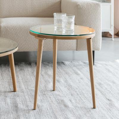 ZILT Ronde Bijzettafel 'Jock' Eikenhout en glas, 45cm ZILT Ronde Bijzettafel 'Jock' Eikenhout en glas, 45cm
