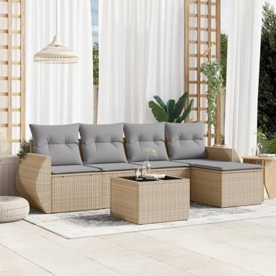 5-delige Loungeset met kussens poly rattan beige
